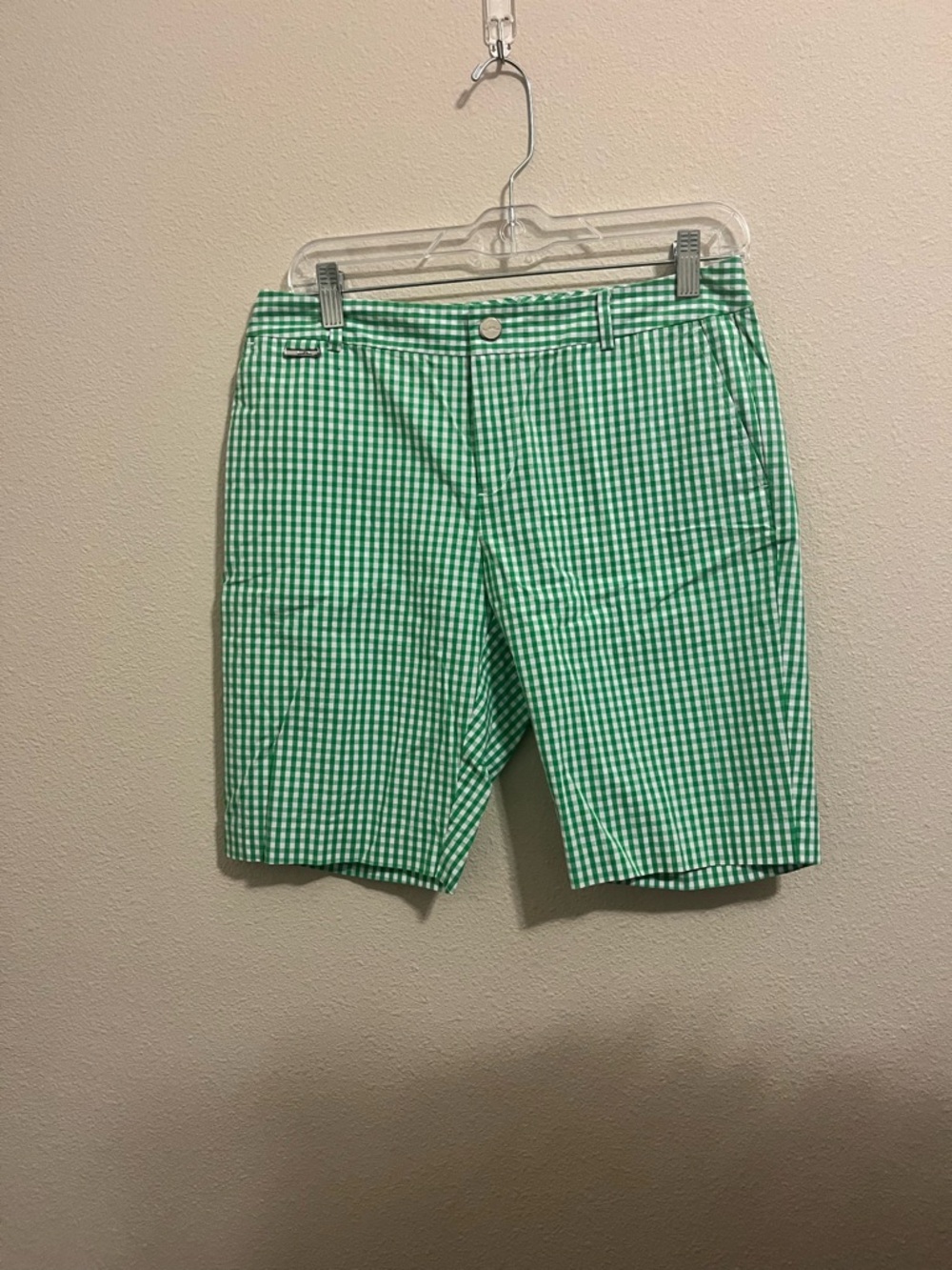 Green Gingham Mid-Length Shorts